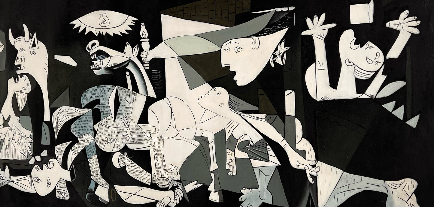 Guernica – Handgeschilderd kubistisch olieverfschilderij op canvas (50 × 100 cm)
