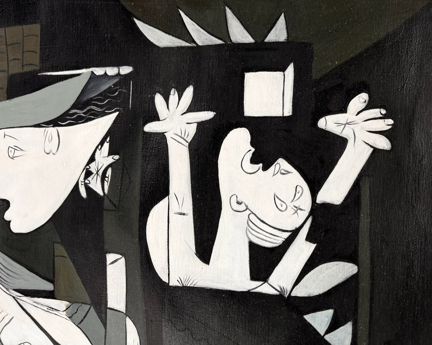 Guernica – Handgeschilderd kubistisch olieverfschilderij op canvas (50 × 100 cm)