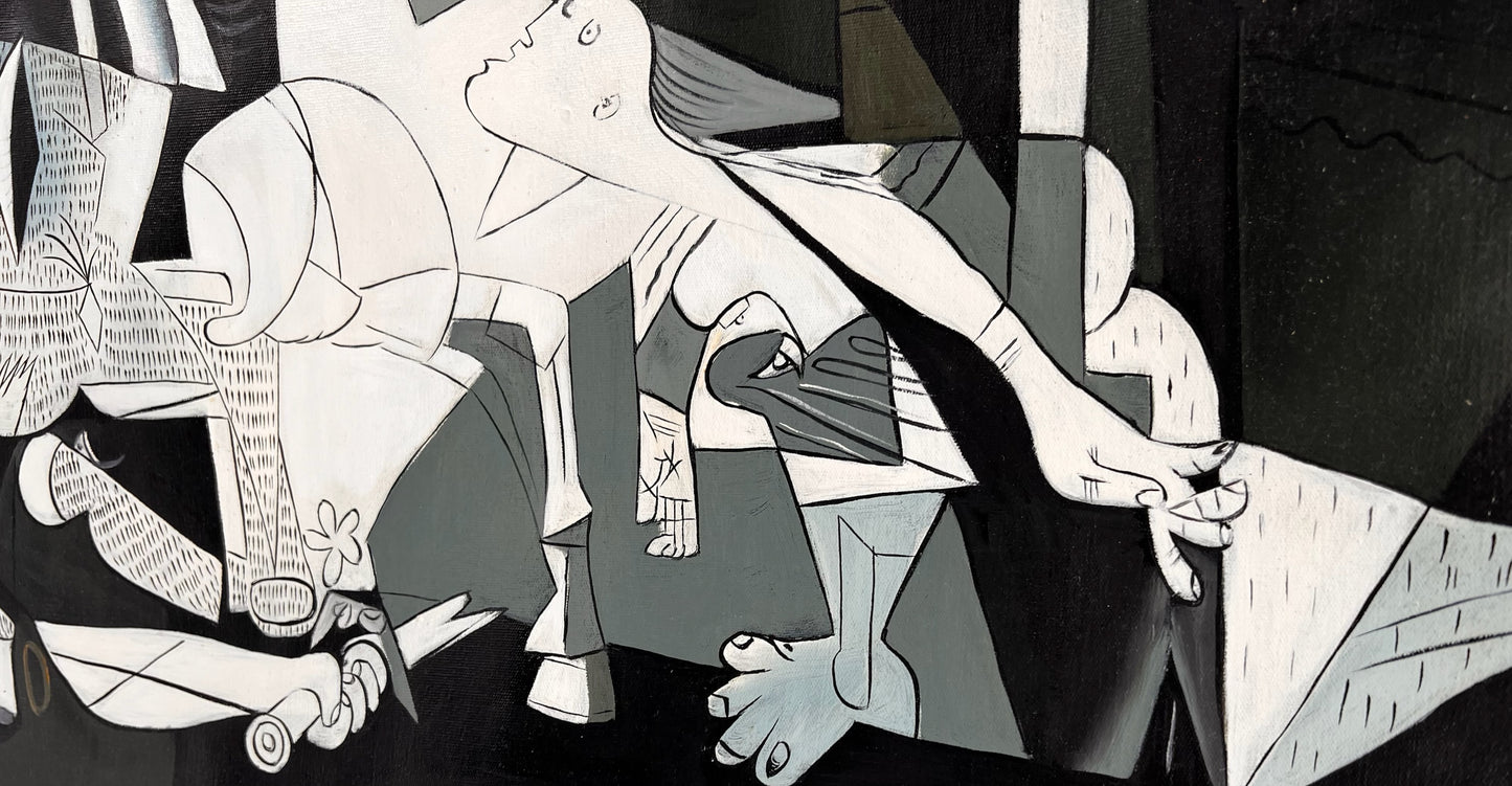 Guernica – Handgeschilderd kubistisch olieverfschilderij op canvas (50 × 100 cm)