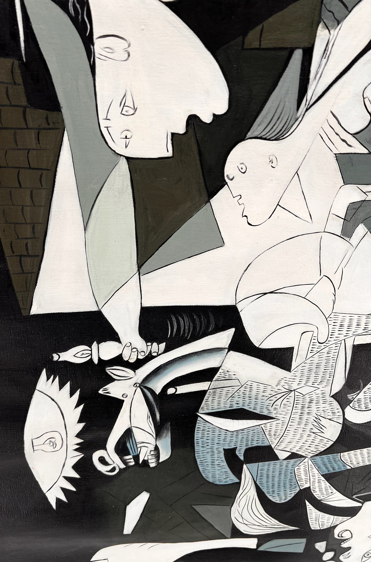 Guernica – Handgeschilderd kubistisch olieverfschilderij op canvas (50 × 100 cm)