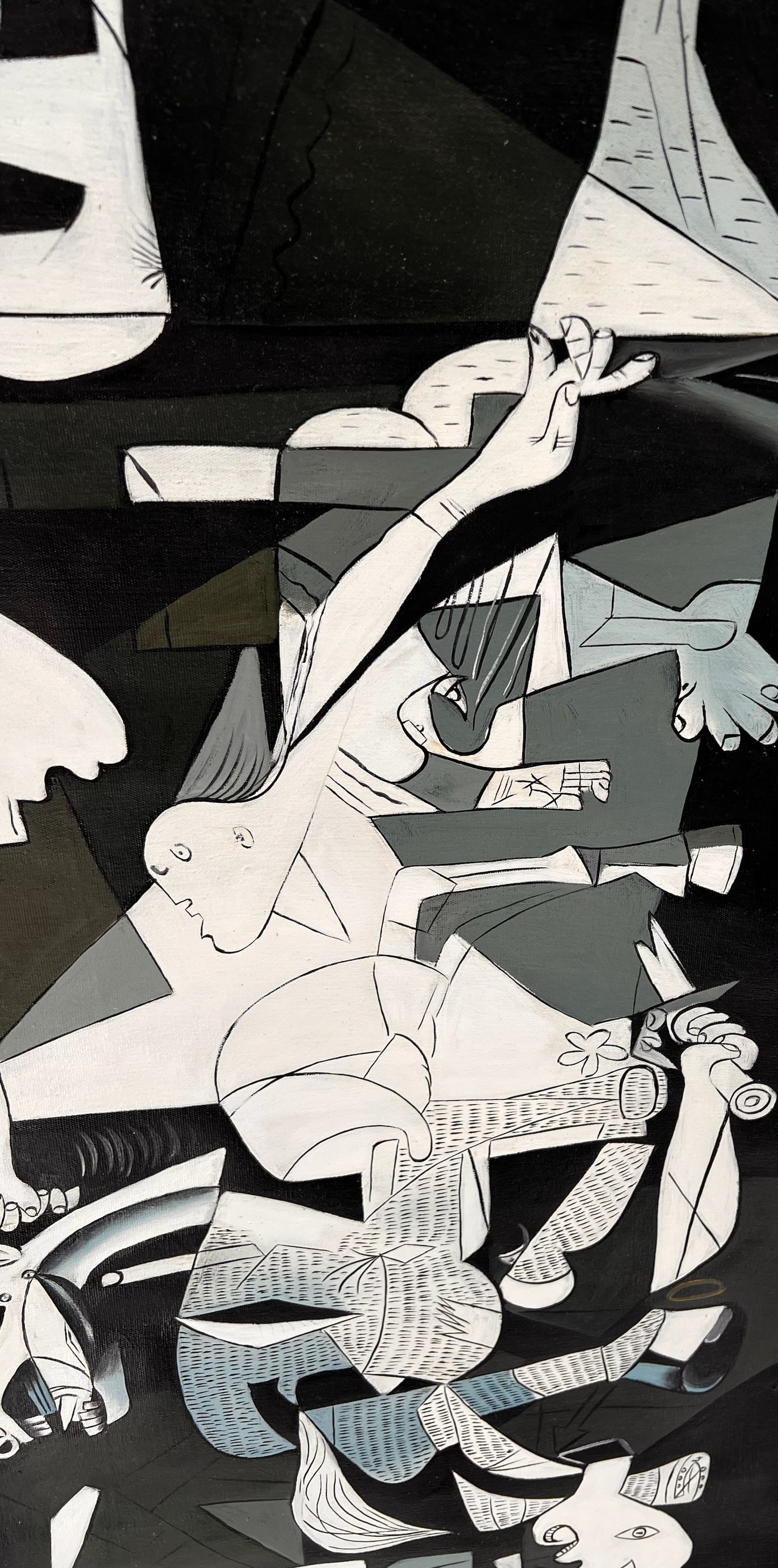 Guernica – Handgeschilderd kubistisch olieverfschilderij op canvas (50 × 100 cm)
