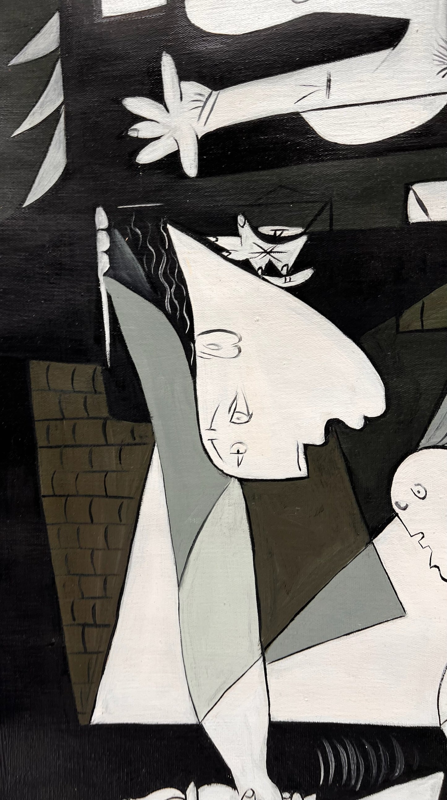 Guernica – Handgeschilderd kubistisch olieverfschilderij op canvas (50 × 100 cm)