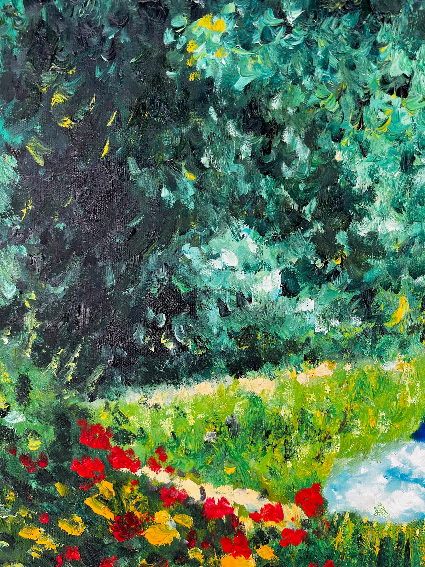 Vrouw in de Tuin (naar Édouard Manet) – Handgeschilderde Impressionistische Olie op Doek (60 × 80 cm)